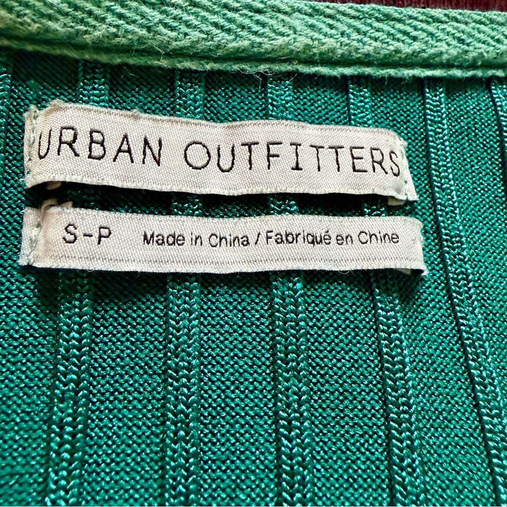 Urban Outfitters Ribbed Knit Polo Top Green Striped Varsity Collar Size Small - Picture 7 of 9